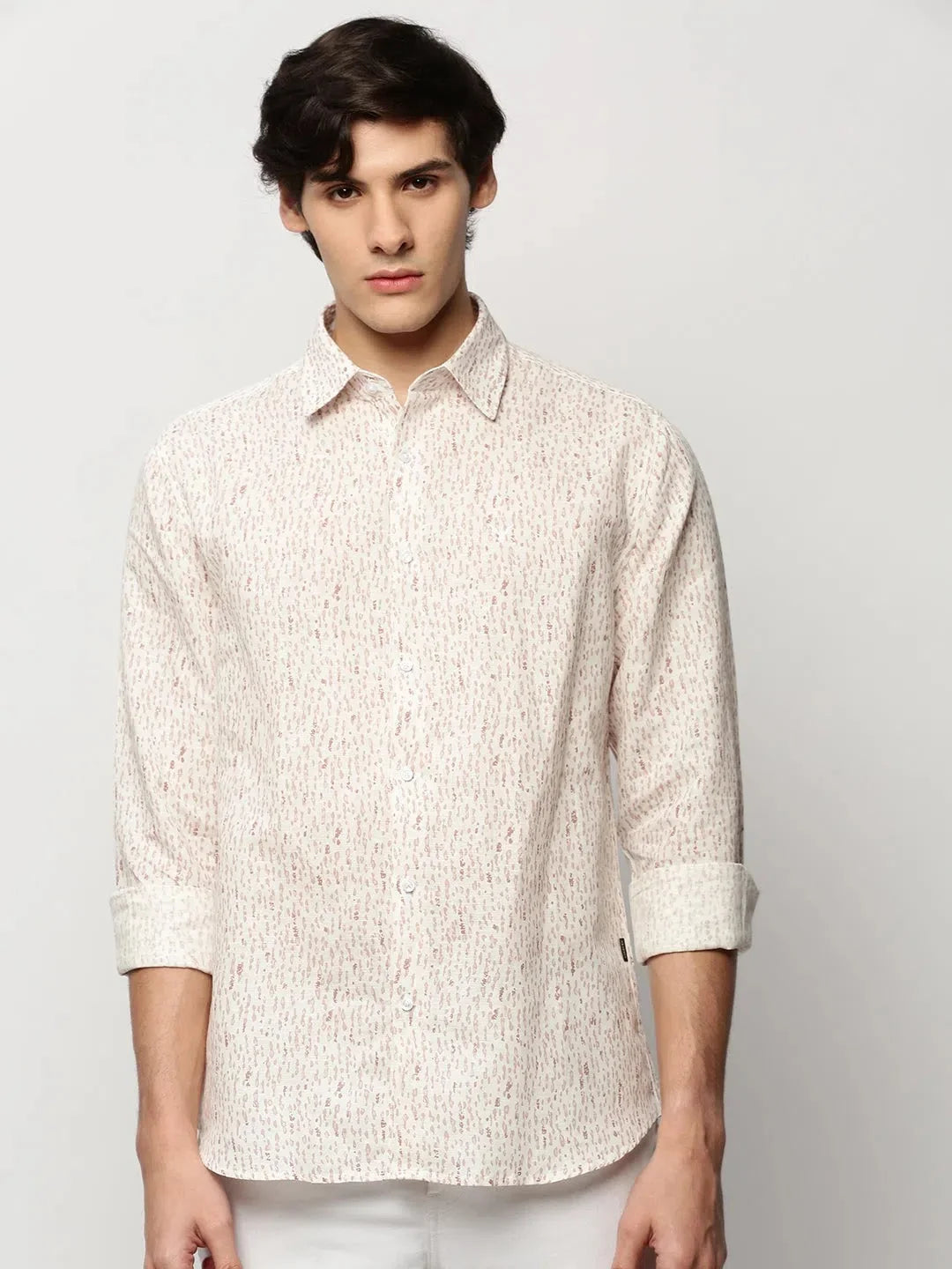White Abstract Print Cotton Mens Shirt | DesiQlo Casuals