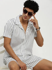 Men White Striped Co ordSet-AM-106-17-White