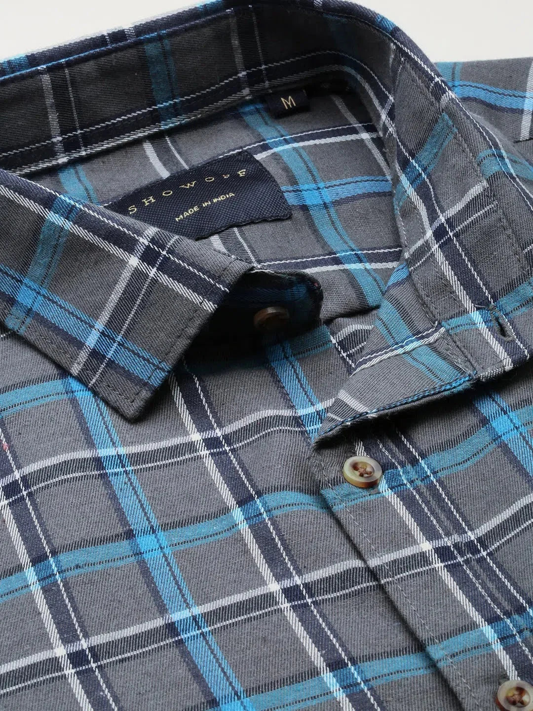 Grey Checked Cotton Mens Shirt - Casual Style