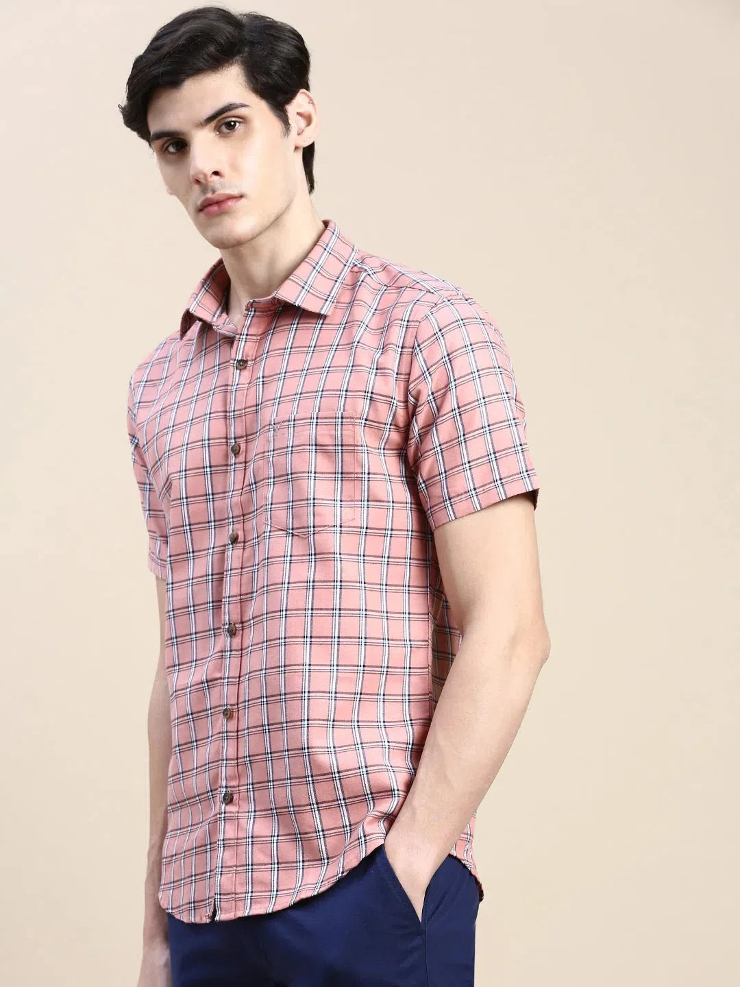 Pink Checked Cotton Mens Shirt - Casual Formal Shirts | DesiQlo