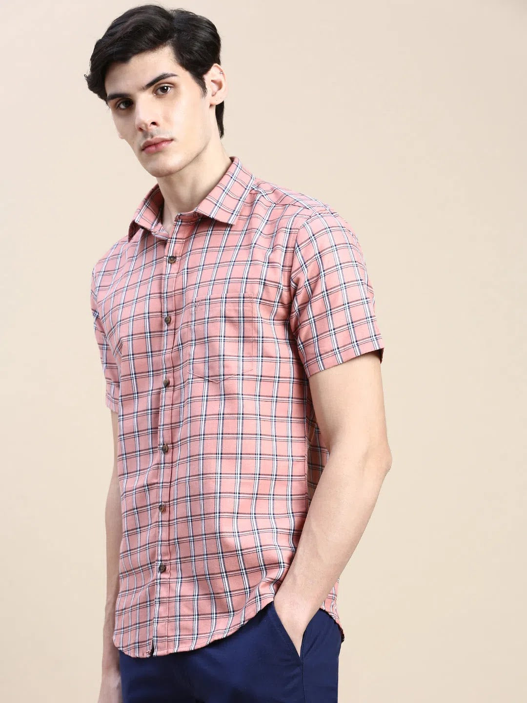 Pink Checked Cotton Mens Shirt - Casual Formal Shirts | DesiQlo