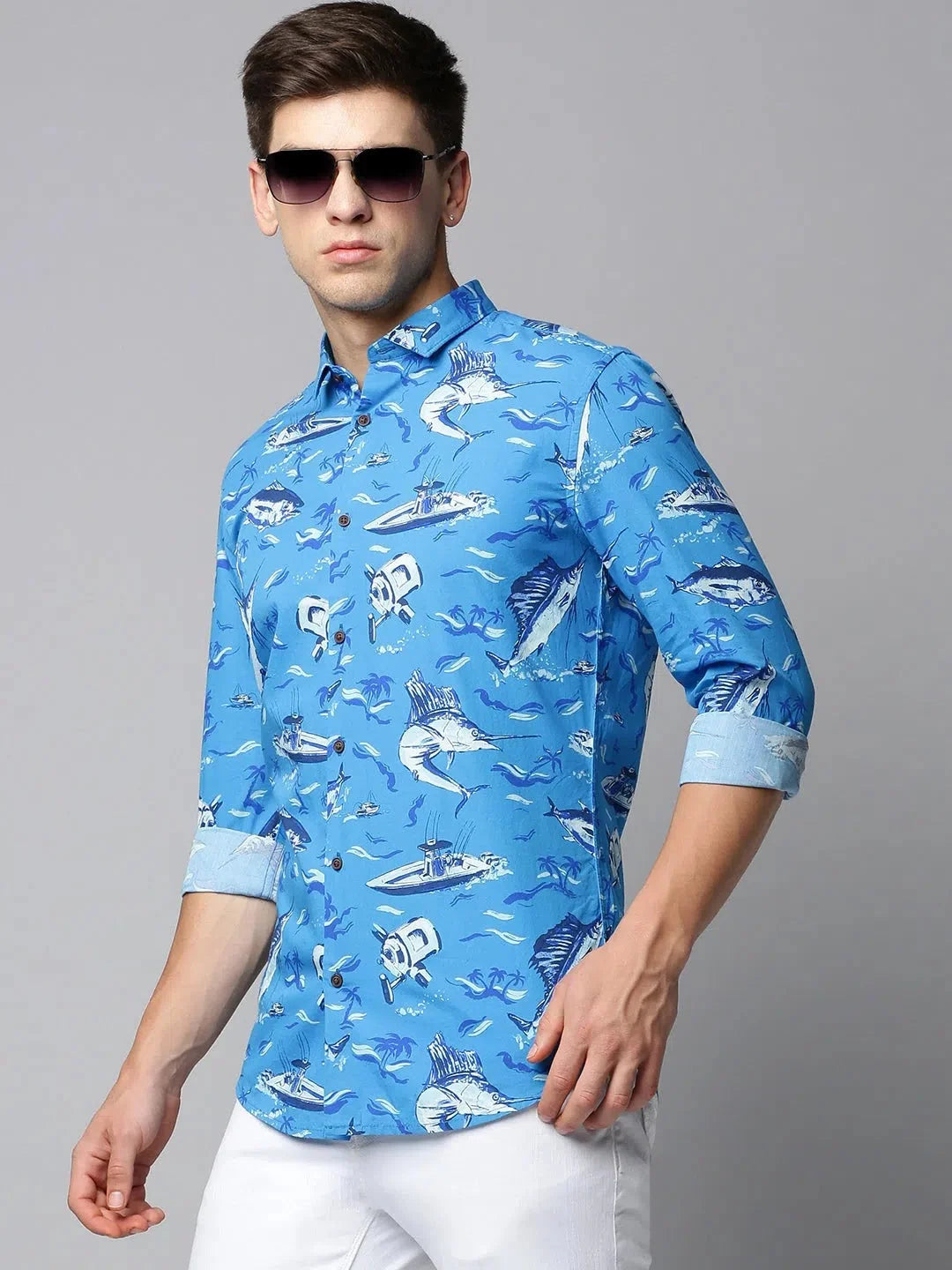 Men Blue Printed Casual Shirt-CLARISSAPRINT-2004-Blue