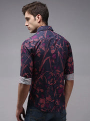 Men Blue Printed Casual Shirt-PERRYPRINT-1856-Navyblue