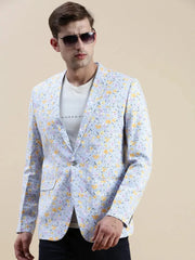 Men Blue Printed Casual Blazer-SOBLZ-69-01-Turquoiseblue