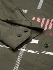 Men Green Printed Casual Shirt-JAMESTWILL-4729-Olive