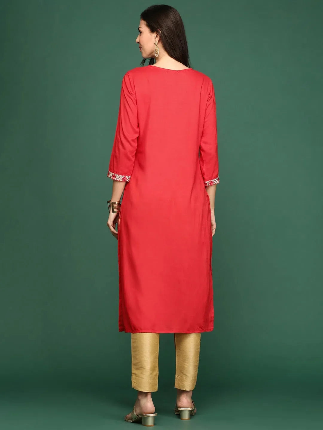 Red Embellished Cotton Kurta | Women's Indian Kurta Design