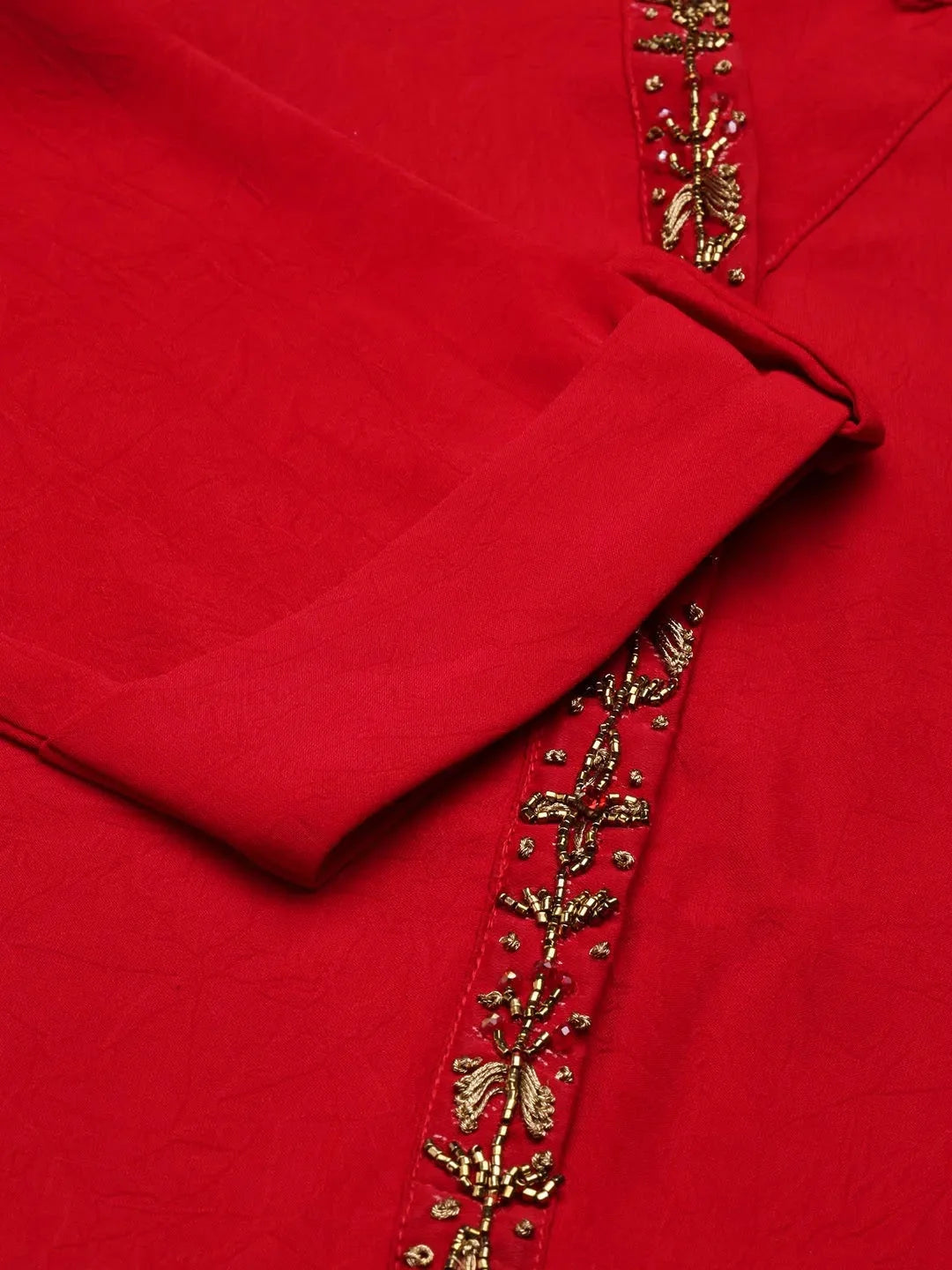 Women's Red Embellished Straight Kurta | Festive Indian Kurtis
