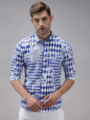 Men Blue Printed Casual Shirt-SPARCKPRINT-1534-Blue