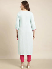 Women Straight Turquoise Blue Chevron Kurta-AT-A1286-K-Turquoiseblue