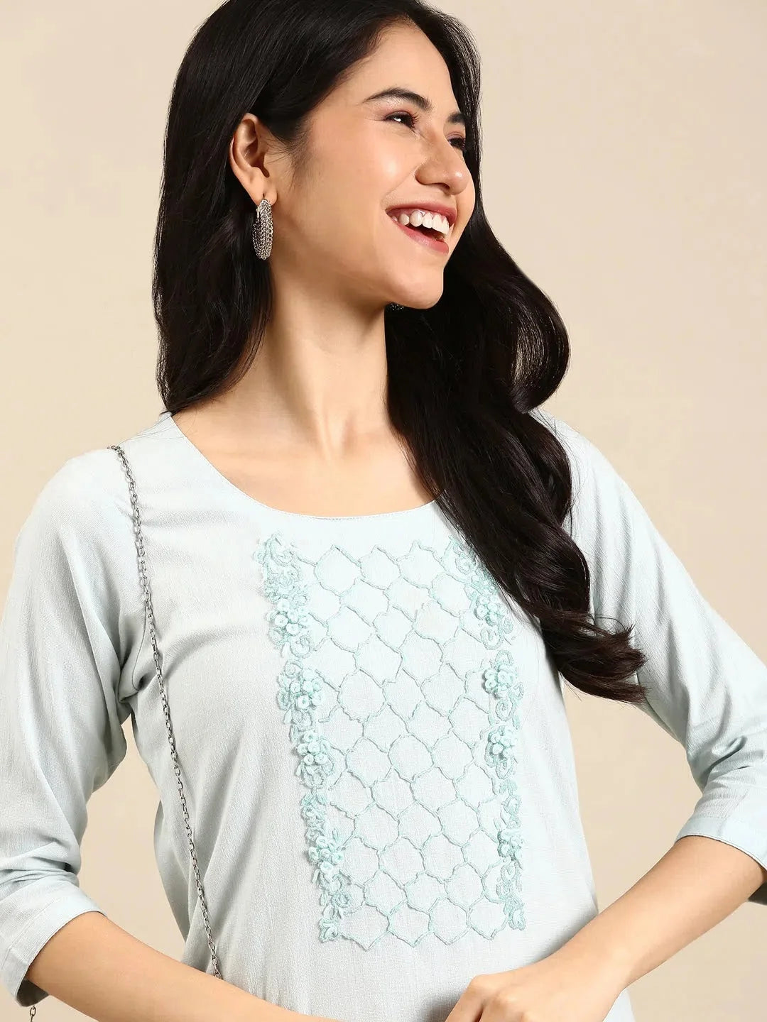 Blue Solid Cotton Kurta Set | Women's Indian Kurta Sets Online