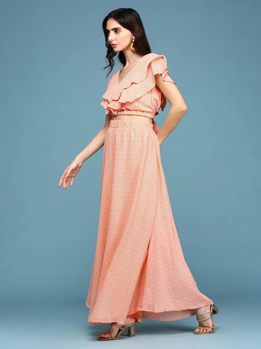 Orange Printed Co Ord Sets Women | Two Piece Sets