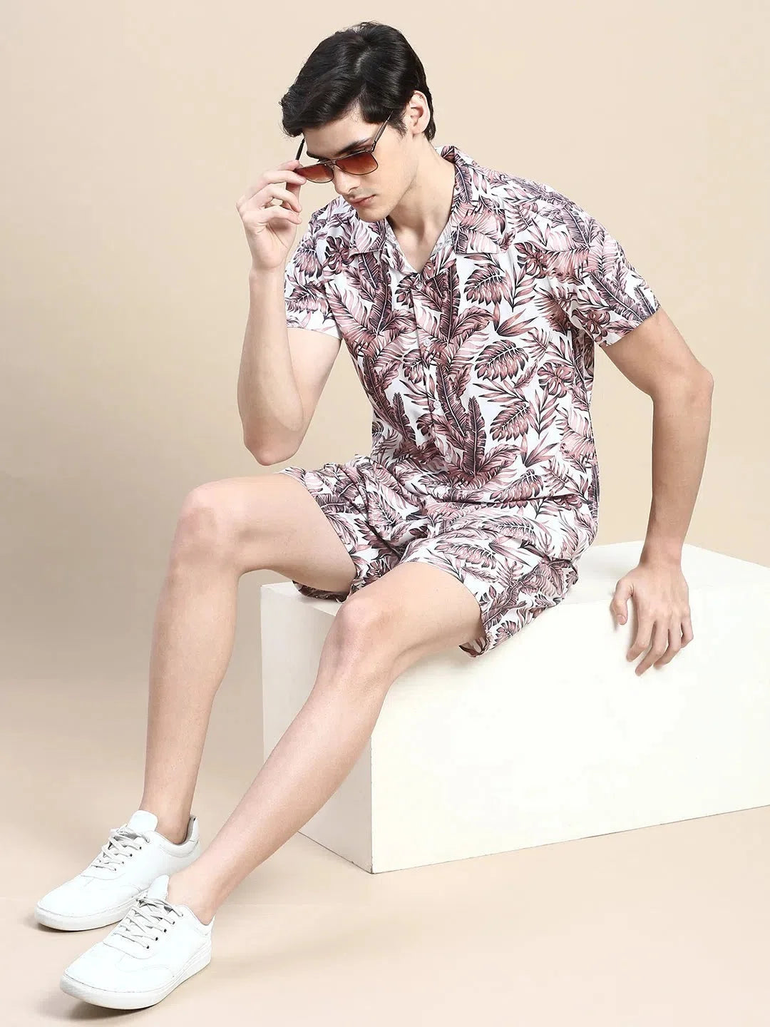 Men's White Printed Casual Co ord Set | Two Pie | Exclusive Style
