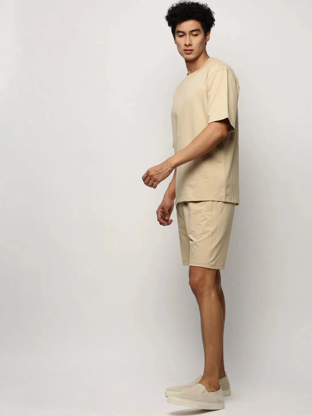 Men's Beige Solid Casual Co ords | Showoff Fashion Style