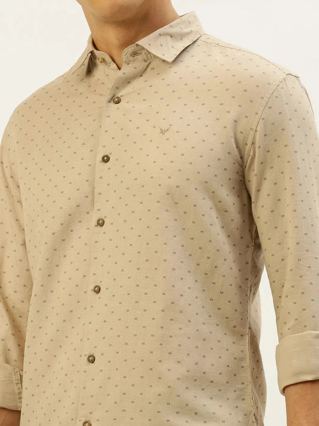 Beige Linen Printed Shirt for Men - Casual Style | DesiQlo