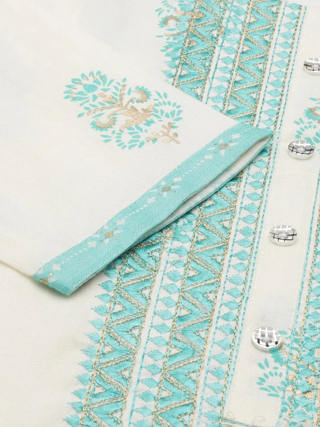 Soft Cream Floral Cotton Kurta Set | Women's Indian Kurta Sets