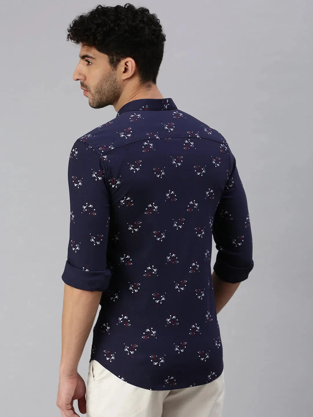 Navy Blue Printed Mens Shirt | Cotton Casual Shirts