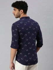 Men Navy Blue Printed Casual Shirt-STANDARDPRINT-1297-Navyblue
