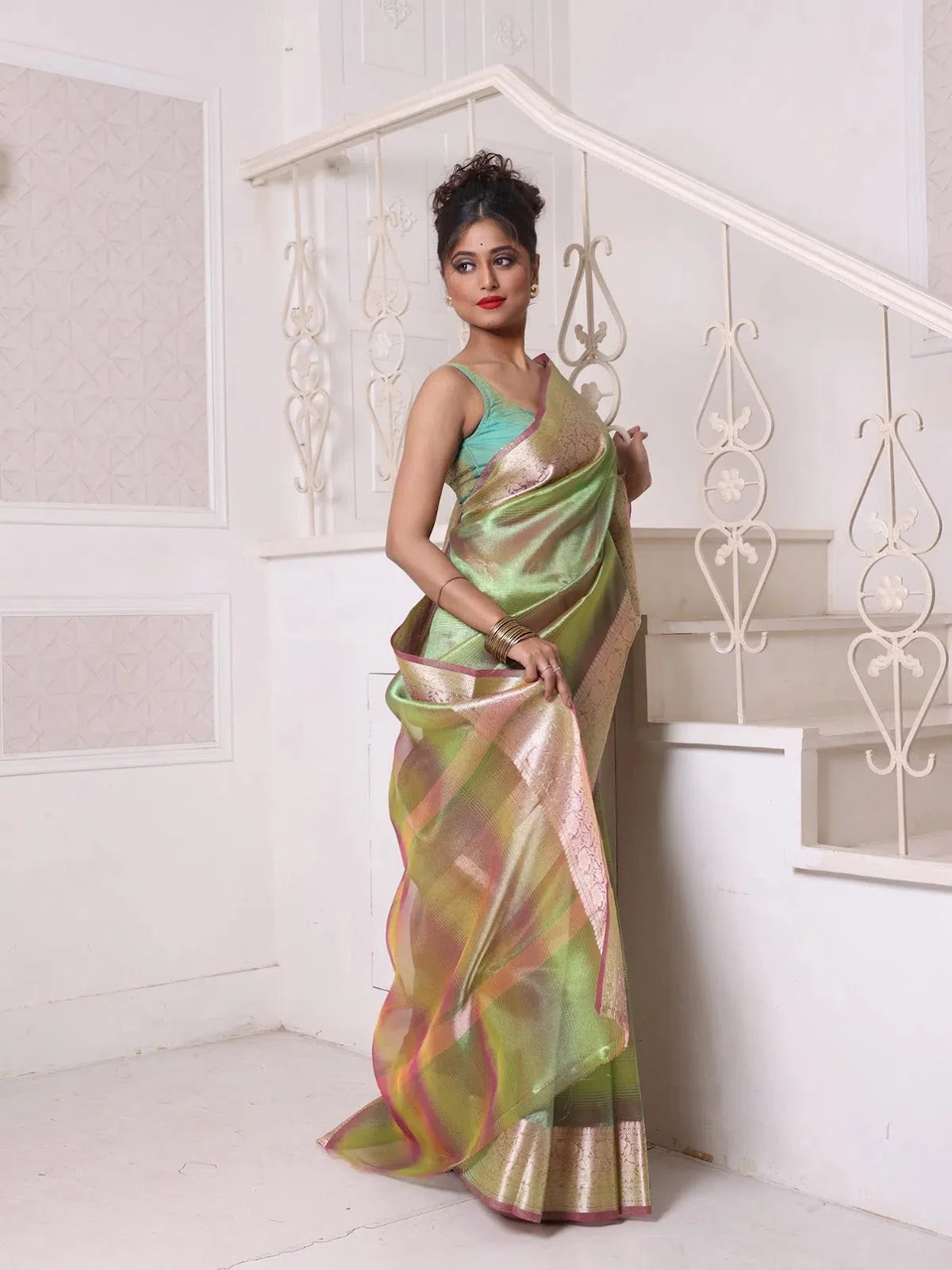 Green Tissue Cotton Saree | Designer Sarees India