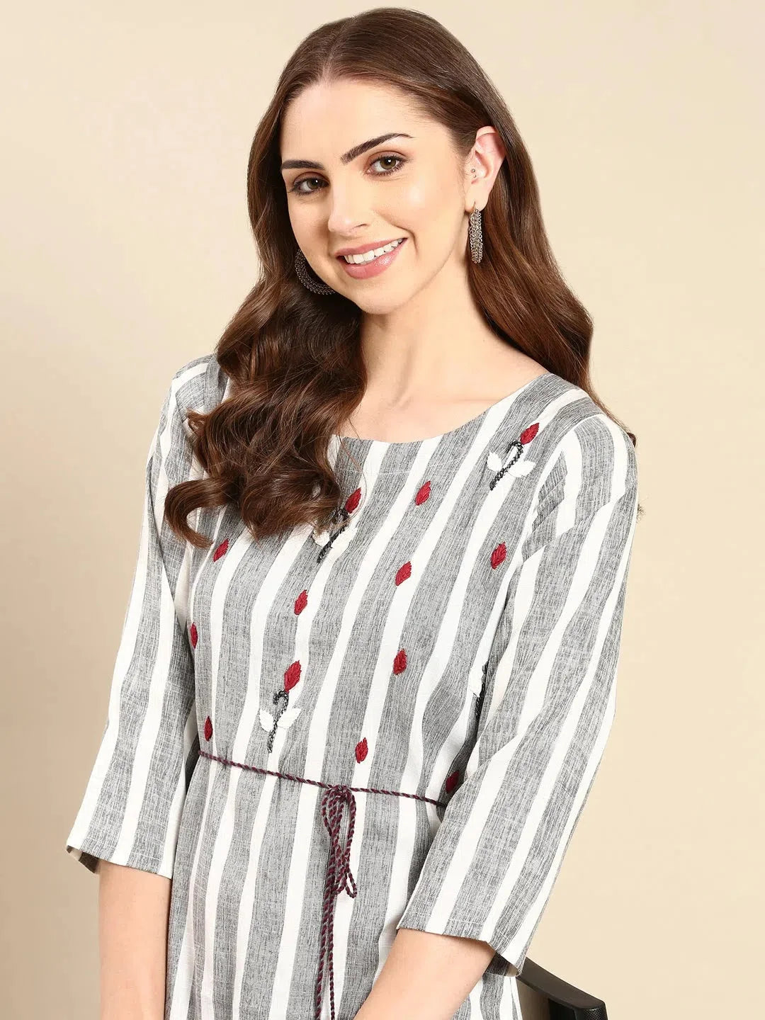 Grey Printed Cotton Kurta - Casual Indian Kurtas for Women