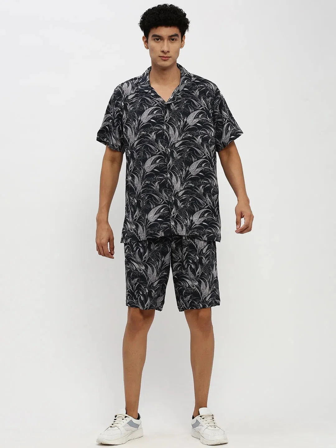 Teal Printed Mens Two Piece Sets - Cotton Co ord Sets for Men