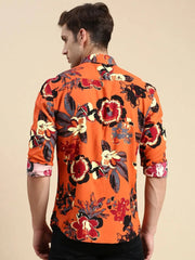 Men Rust Printed Casual Shirt-JORDANPRINT-4894-Rust