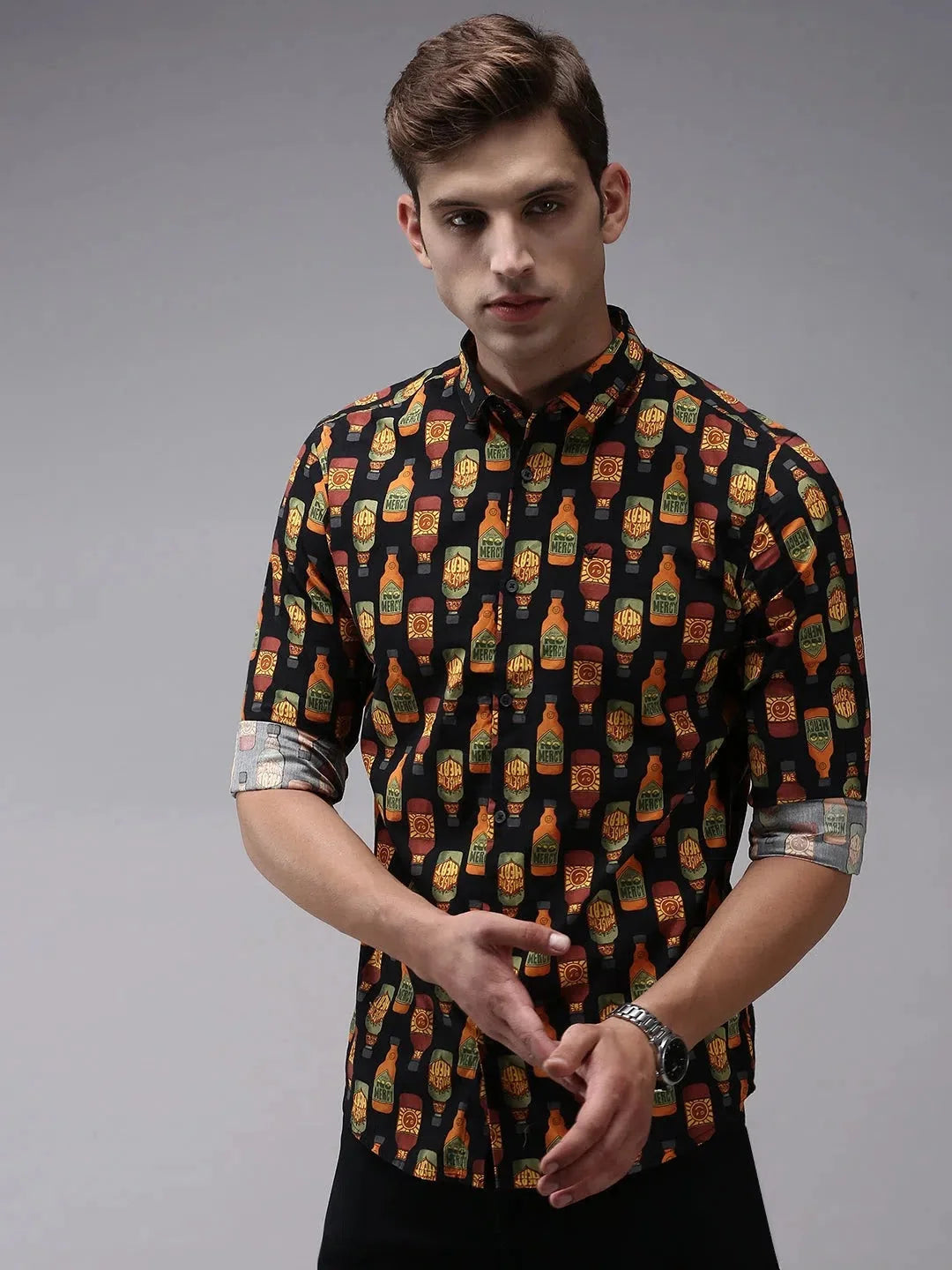 Trendy Black Printed Mens Shirt - Casual Cotton Shirt | DesiQlo