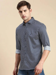Men Navy Solid Casual Shirt-IKIGAIPRINTS-8801-Navyblue