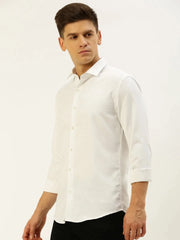 Men White Solid Casual Shirt-PARXPLAINDOBBY-3143-White