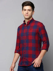 Men Maroon Checked Casual Shirt-AVACHECKS-5040-Maroon