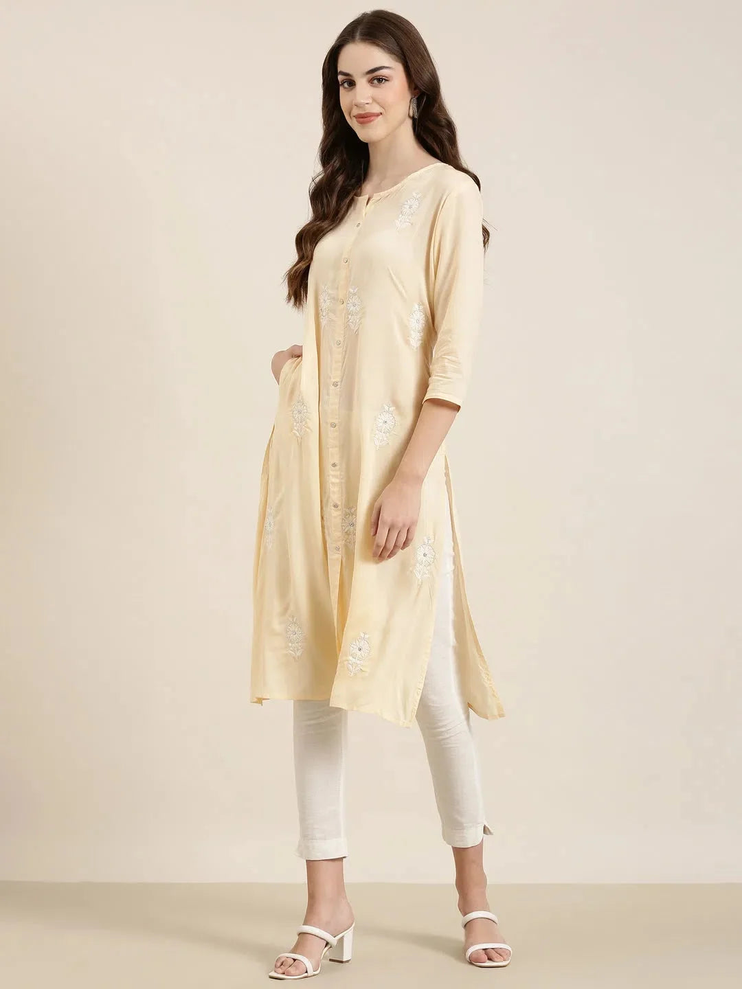 Peach Floral A-Line Kurta - Shop Stylish Indian Kurtas Online