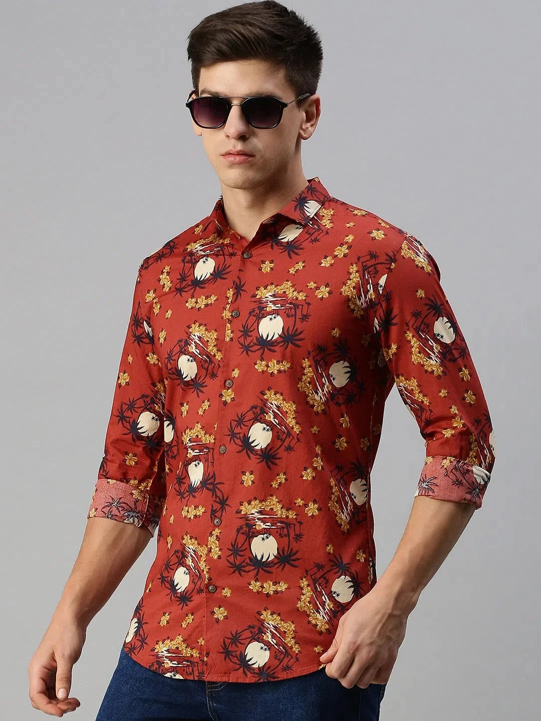 Rust Printed Mens Shirt - Viscose Casual Shirt | DesiQlo