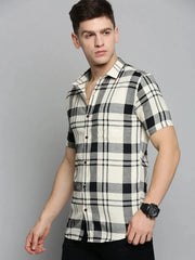 Men Beige Checked Casual Shirt-NICKCHECKSTWILL-1904-Cream