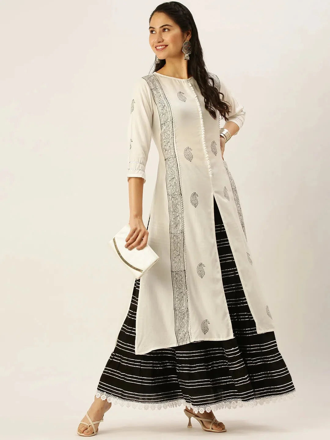 White Printed Cotton Indian Kurta Sets for Women | Showoff