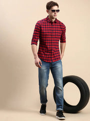 Men Red Checked Casual Shirt-BLAZOCHECKS-4664-Red