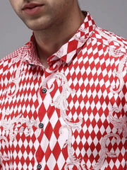 Men Red Printed Casual Shirt-SPARCKPRINT-1532-Red