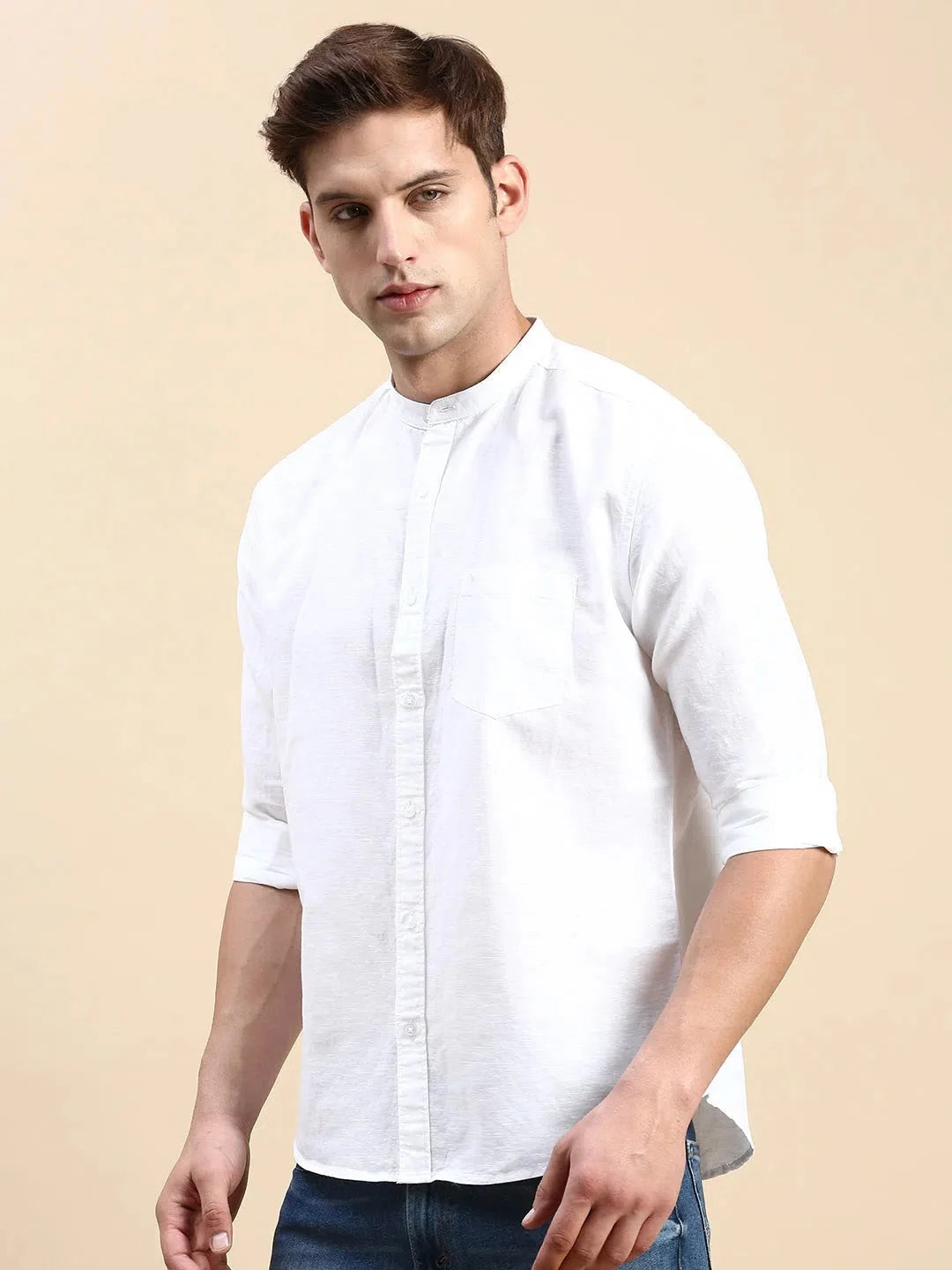 Men's White Solid Cotton Shirt | Casual Linen Shirt - DesiQlo