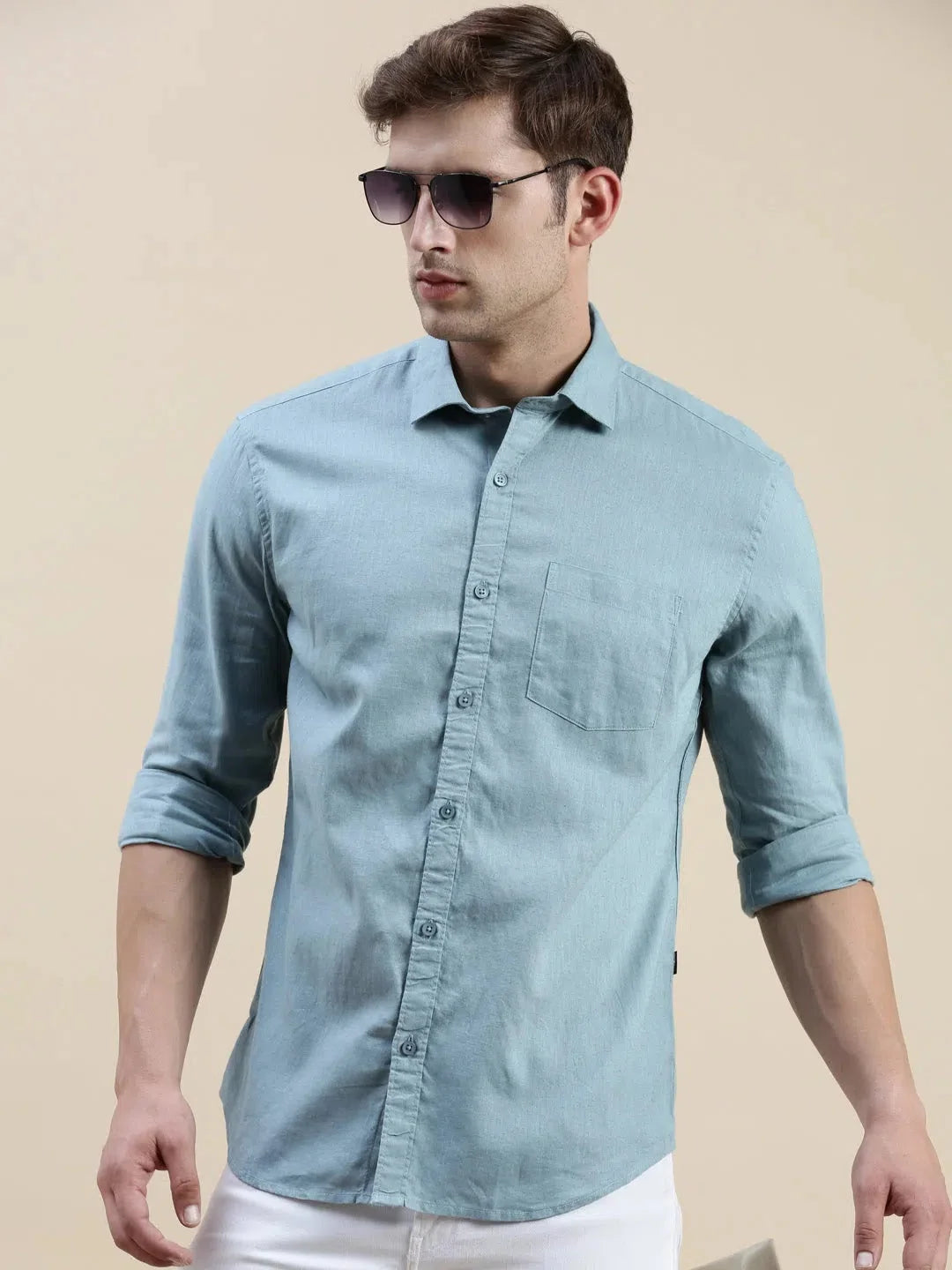 Men Teal Solid Casual Shirt-SWALLOW-1764-Teal