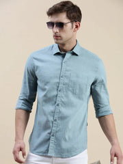 Men Teal Solid Casual Shirt-SWALLOW-1764-Teal