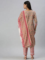 Women's Beige Printed Kurta SetsS362A-Cream
