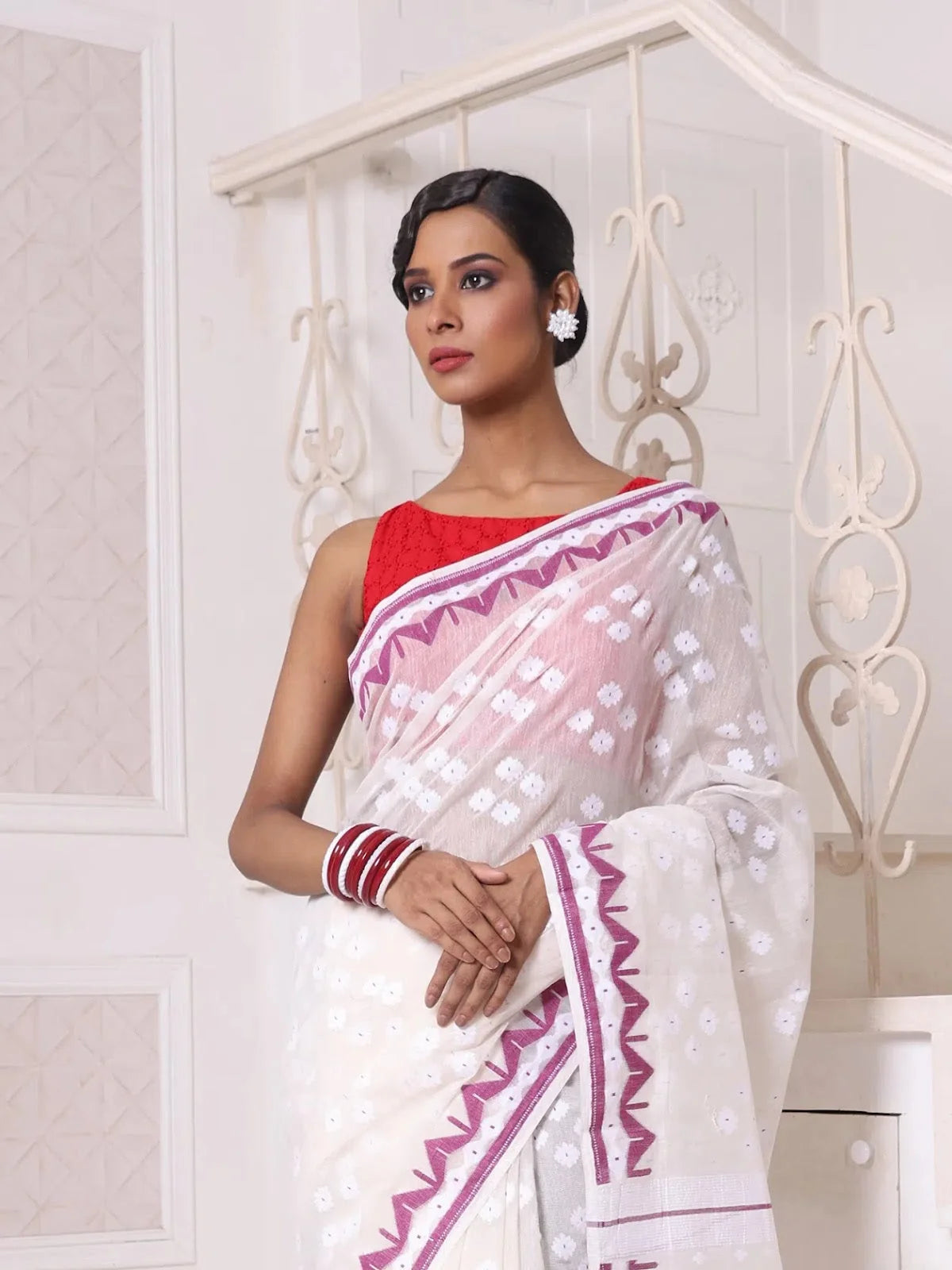 Off White Cotton Jamdani Saree | Indian Sari