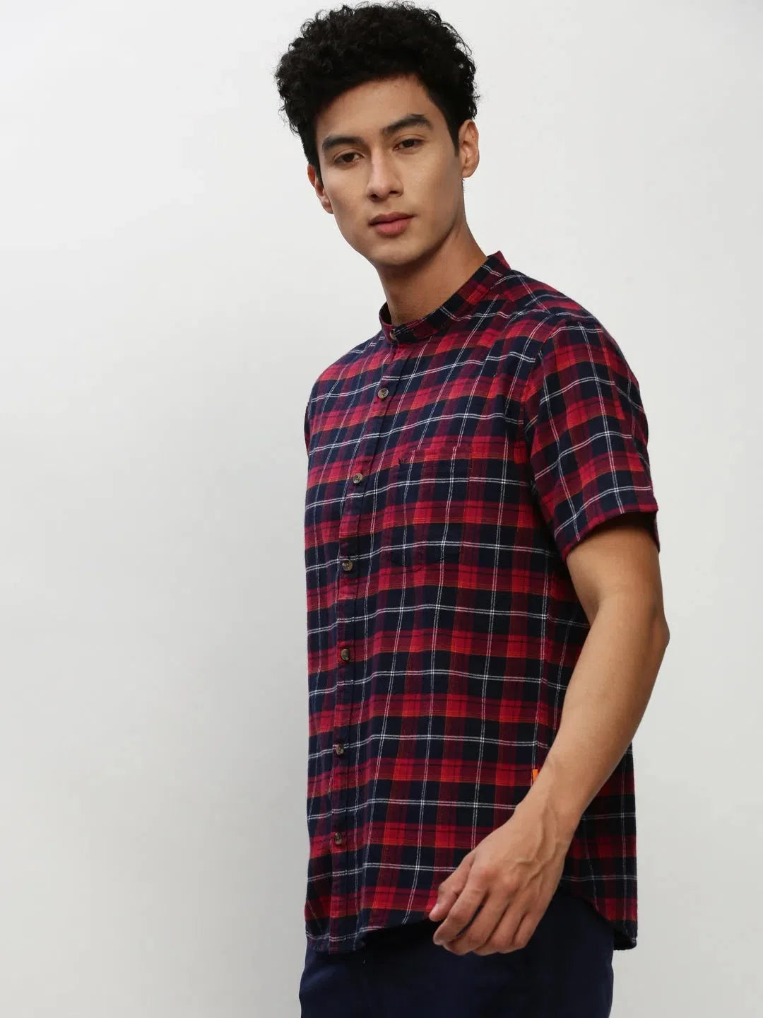 Navy Checked Cotton Mens Shirt | Casual Shirts