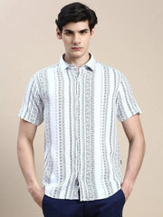 Men White Printed Casual Shirt-GEORGE-1618-White