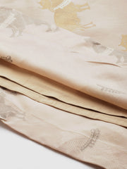 Beige & Gold Tone Printed Crop Top with Skirt and Shrug-AHBLSKJK-COMBO-797