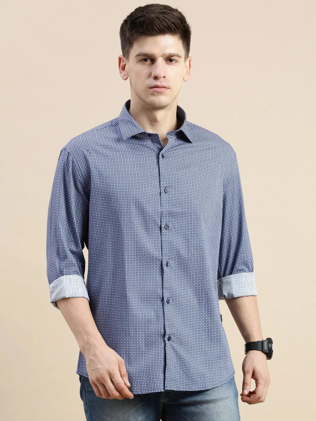 Blue Geometrical Mens Shirt - DesiQlo Cotton Casual Shirt