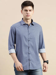 Men Blue Geometrical Casual Shirt-DAITON-3442-Blue