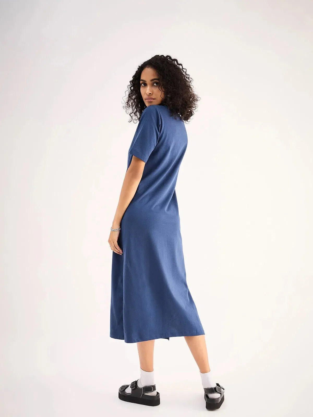 Women's Navy Oversized Collar T-Shirt Dress | Cotton Jersey Women's Navy Oversized Collar T-Shirt Dress | Cotton Jersey