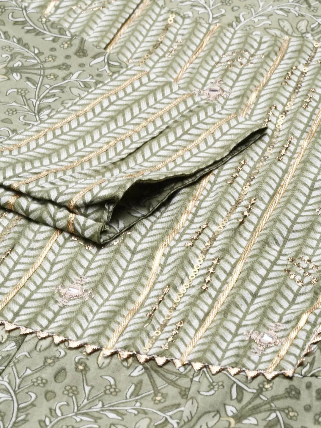 Olive Ethnic Print Cotton Women's Kurta Sets Online