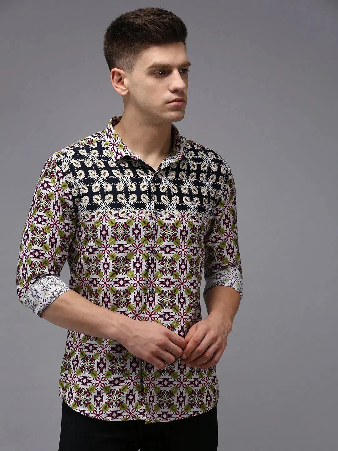 Men's Navy Cotton Printed Shirt - Casual Mens Shirt | DesiQlo