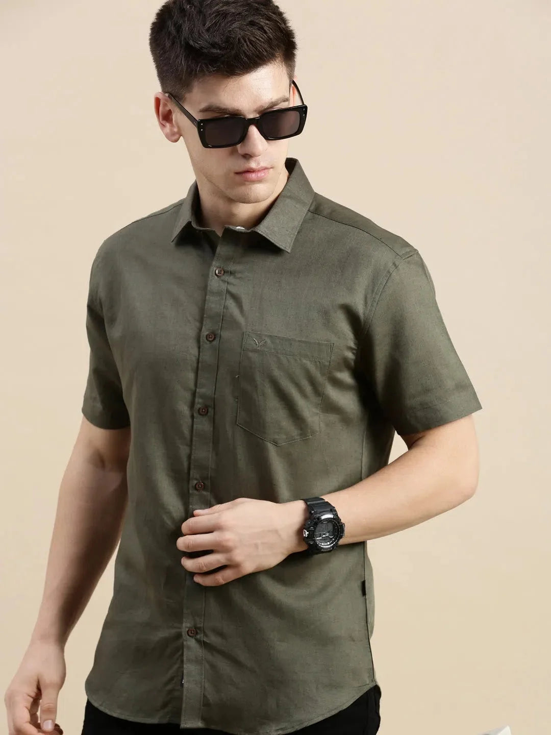 Men's Green Solid Cotton Shirt | Casual & Stylish DesiQlo