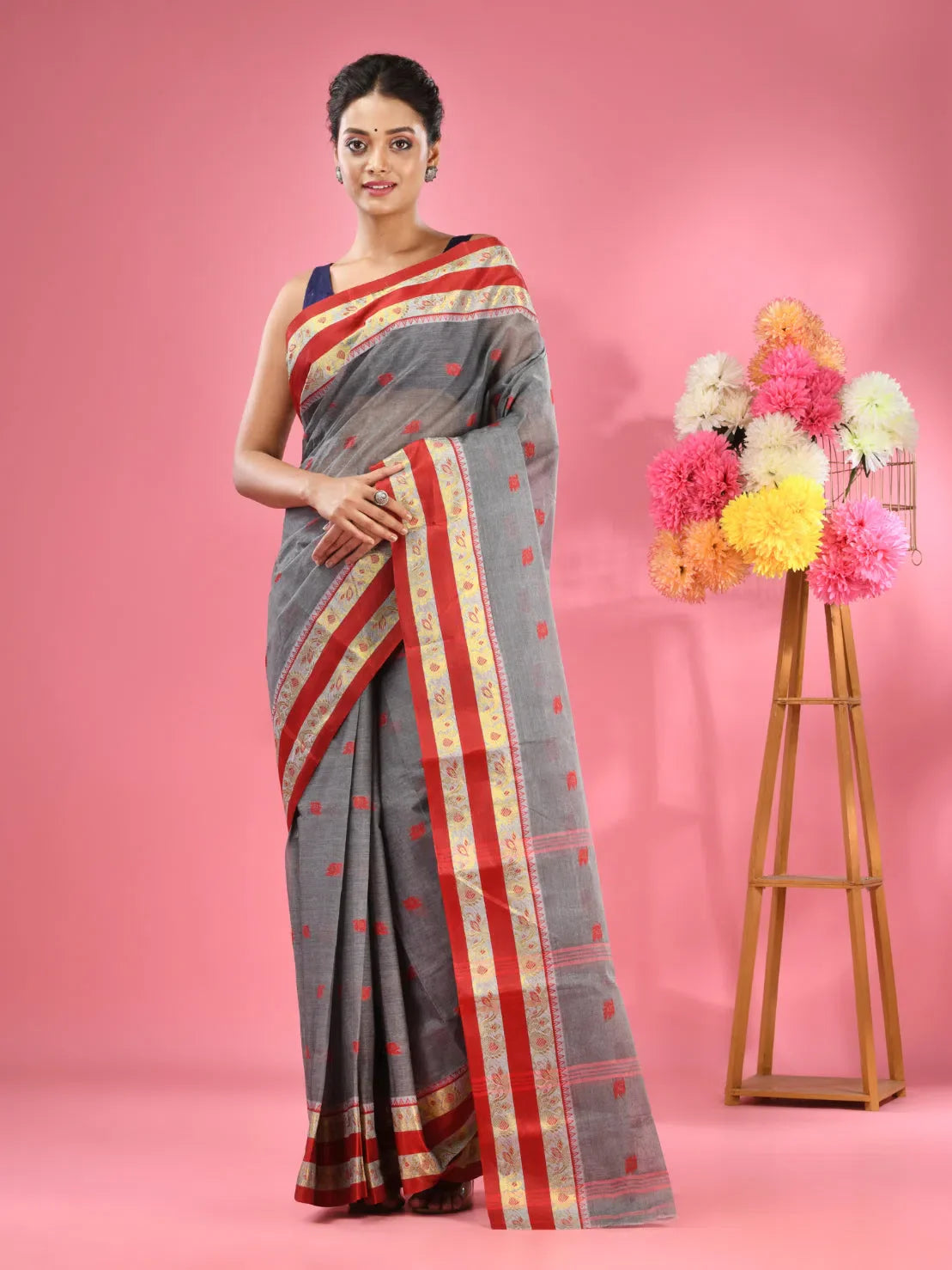 Grey Cotton Tant Saree | Indian Sari & Woven Design
